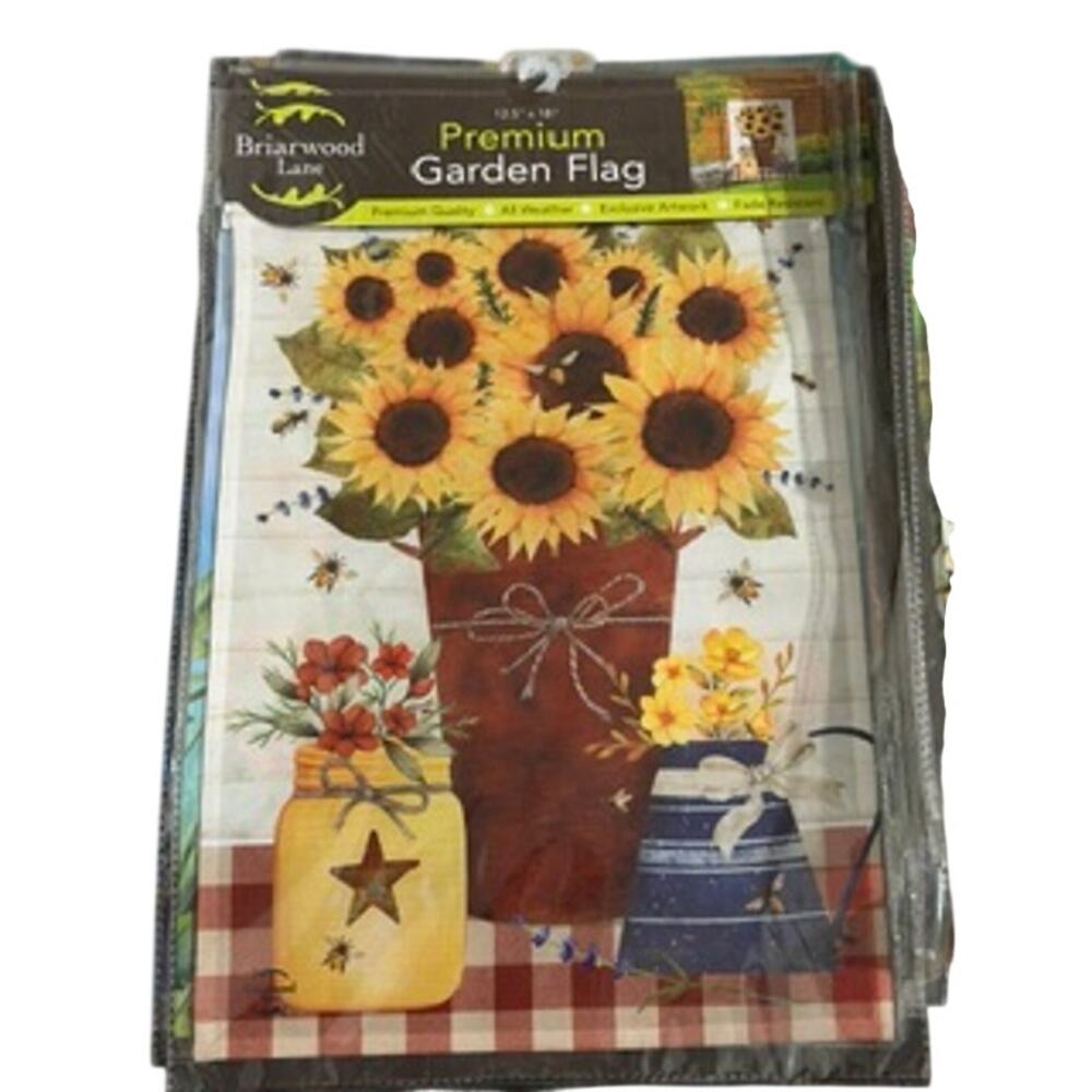 Sunflower Garden Flag Bee Butterfly Buffalo Plaid Outdoor Yard Porch Decor